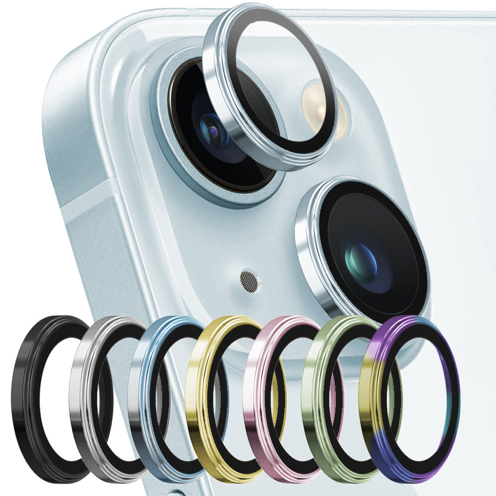 아이폰 12시리즈 메탈링 슬림핏 빛번짐 방지 카메라 렌즈 강화유리 2매